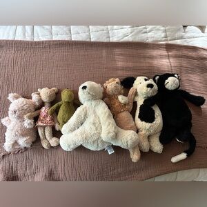 Lot of 7 Jellycats - pig, polar bear, dinosaur, cat, puppy, llama, giraffe GUC